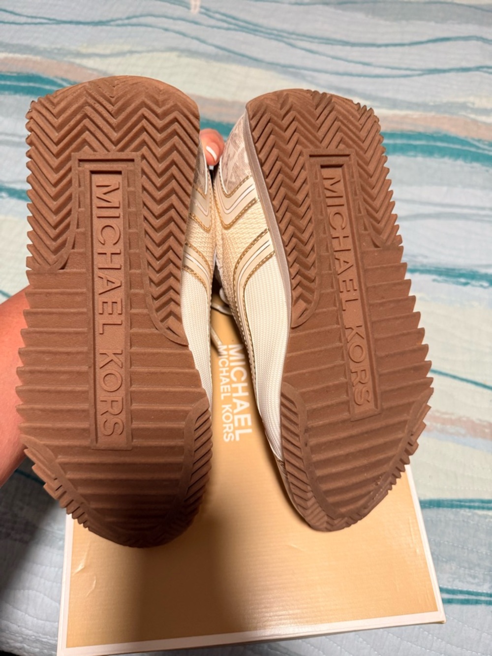 Michael Kors Byrdie Trainer Women’s Cream & Gold Athletic Sneakers - Picture 5 of 8